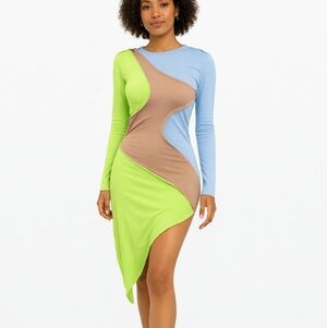 New Colorblock Asymmetrical Dress